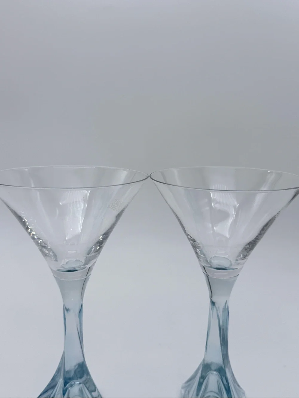 Vtg. LTD Bombay Blue Sapphire Mariner Martini Glasses Set W/Built In Shot Glass